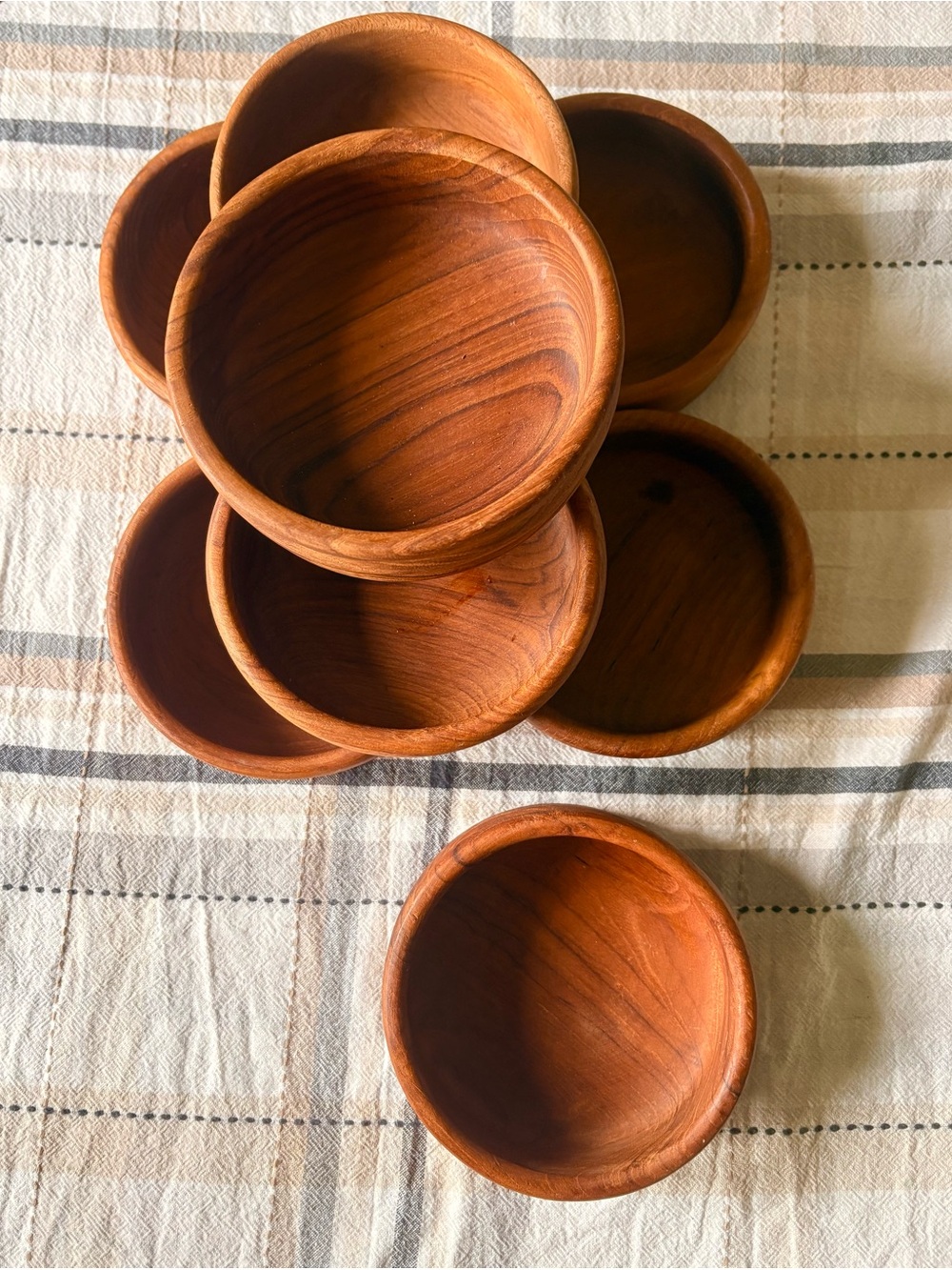Mid Century Set 8 Teak Wood Wooden Salad Bowls Kalmar Designs Made in Thailand